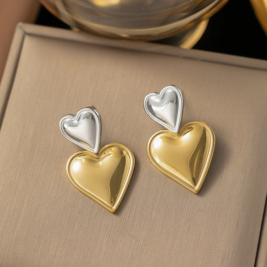 Double Heart-Shaped Contrasting Earrings